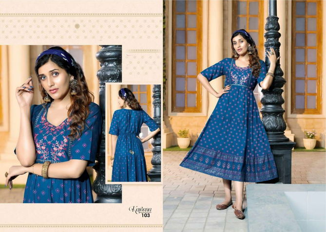 Golden Kareena 1 Heavy Fancy Ethnic Wear Rayon Designer Kurti Collection